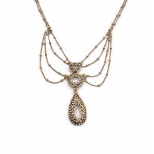 Monet Victorian Revival Festooned Marcasite Drop Bib Necklace Gold Tone 16-18”